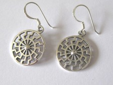 Schwarze Sonne Sonnenrad Ohrhänger Paar 925'er Silber  x077