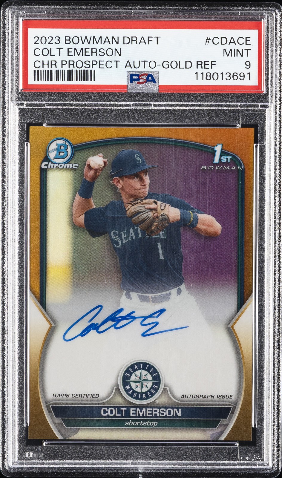2023 BOWMAN DRAFT CHROME PROSPECT AUTO GOLD REFRACTOR COLT EMERSON 31/50 PSA 9