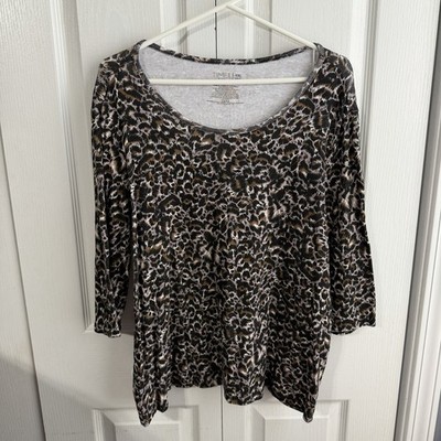 Time & Tru Multicolor Leopard Top Women s Size XXL Boho Animal Print Office