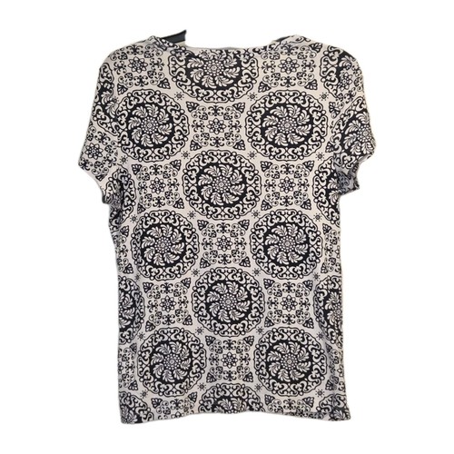 Talbots Tee Top Womens Medium Pullover Pima Cotton Blue White Geometric EUC - Picture 2 of 4