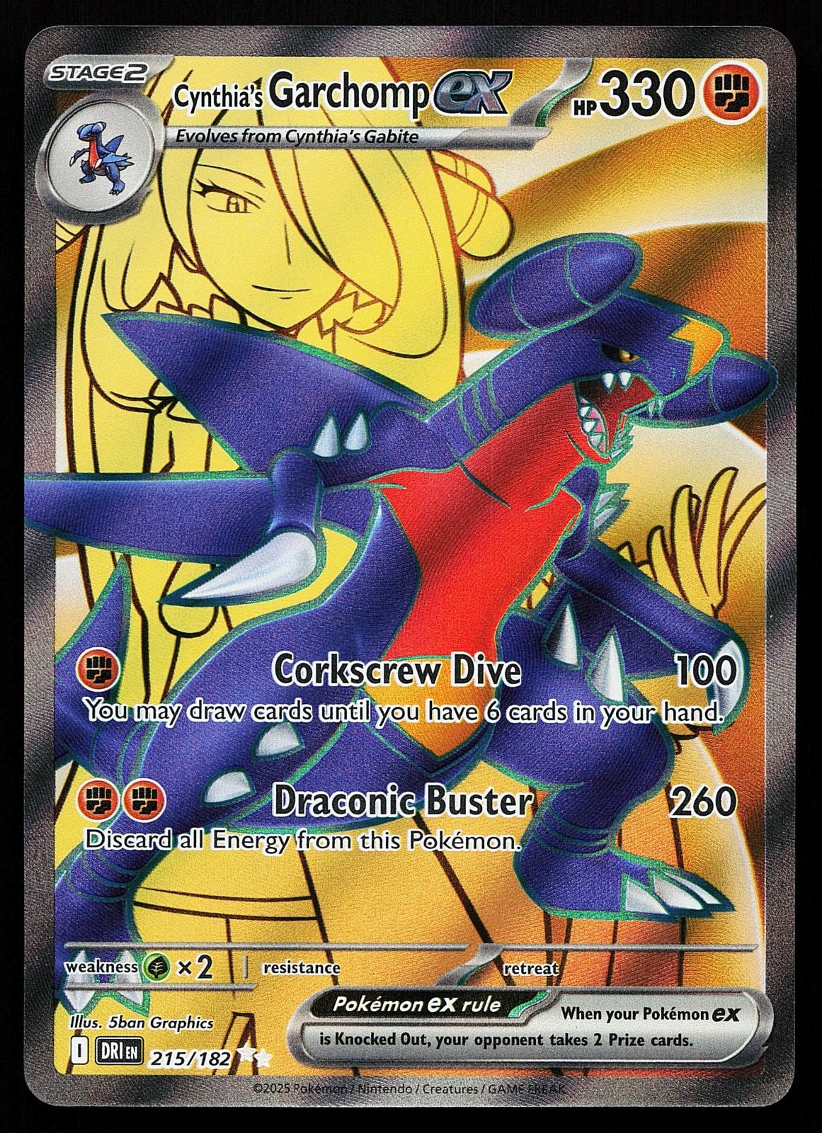 Cynthia's Garchomp ex 215/182 Holo Ultra Rare Destined Rivals Pokemon Card