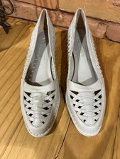 Vtg 90s Women's 8 Gray Leather Woven Huarache Flat Sandals Made In Brazil Beach