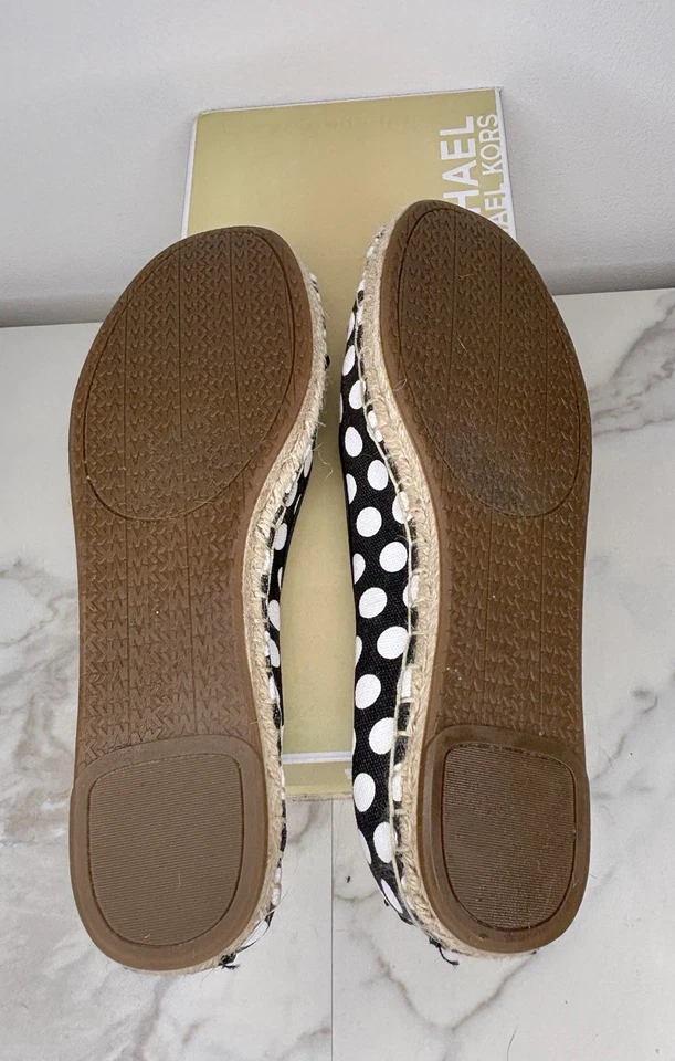 Michael Kors Meg Espadrille Flats Black Polka Dots Leather Trim Bows Sz 9M - Image 3 of 3