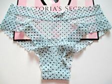 VICTORIA'S SECRET Lace Cheeky Panty VS Frosty Blue Black Polka Dot S L XL NWT
