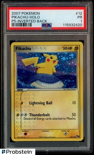 2007 Pokemon P5-Inverted Back #12 Pikachu Holo PSA 1 PR