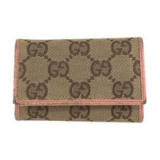 GUCCI 138093 Key holder 6-row pink beige GG canvas/leather GG