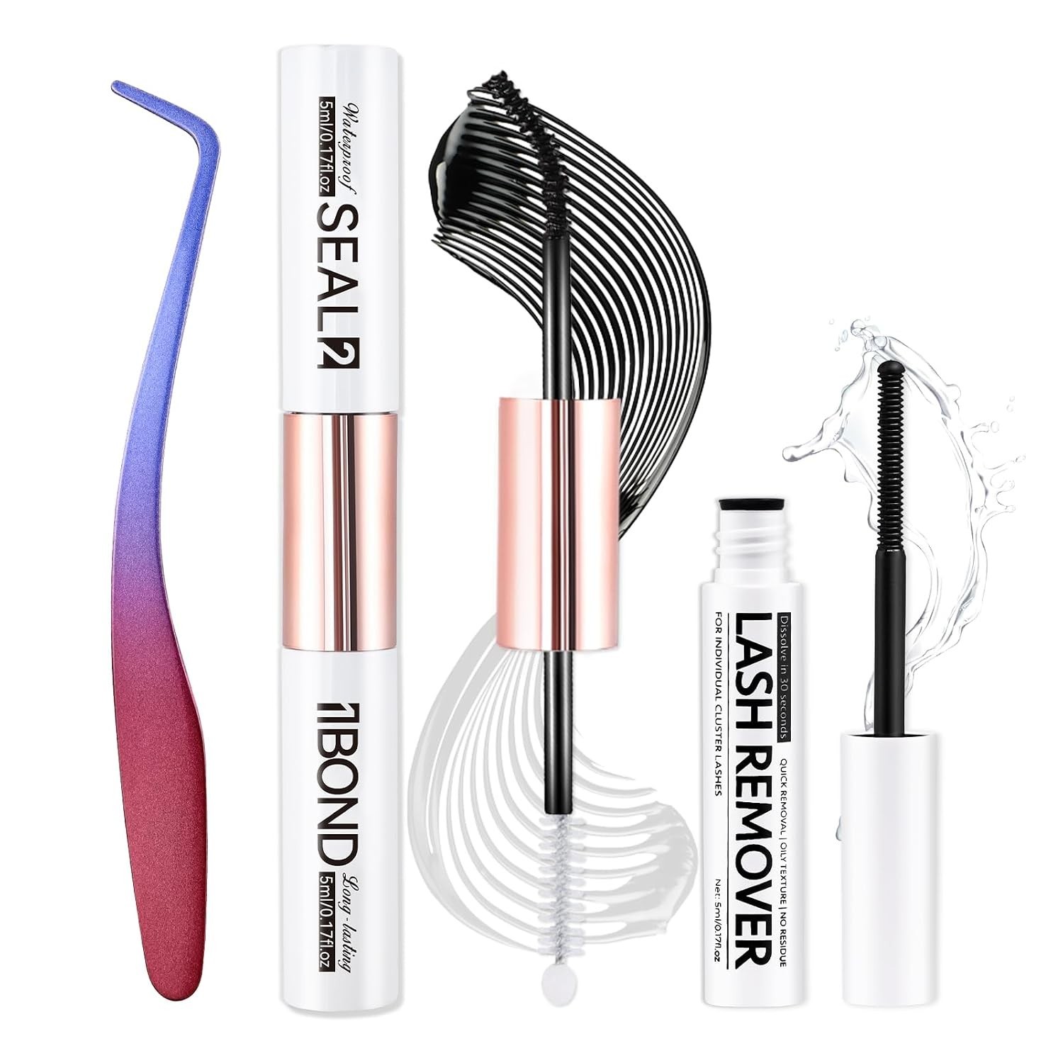 3 PCS Lash Kit Bond and Seal with Tweezers Remover Kit, DIY Eyelash Glue and ... - second product detail image