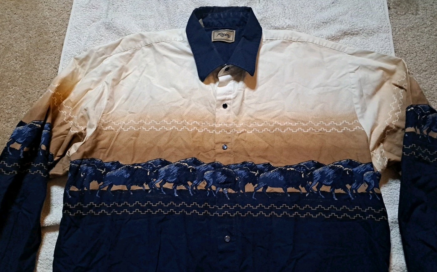 Roper Buffalo Pattern Snap Button Button Up Cowbo… - image 3