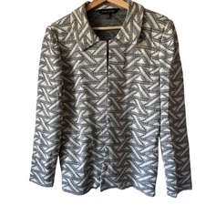 Ming Wang Sz L Cardigan Geometric Abstract Patterned Collared One Hook Office