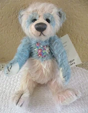 8" DEB CANHAM PINK~BLUE PANDA TEDDY BEAR~BLK BUTTON EYES~FULLY JOINTED~TAGS VGC