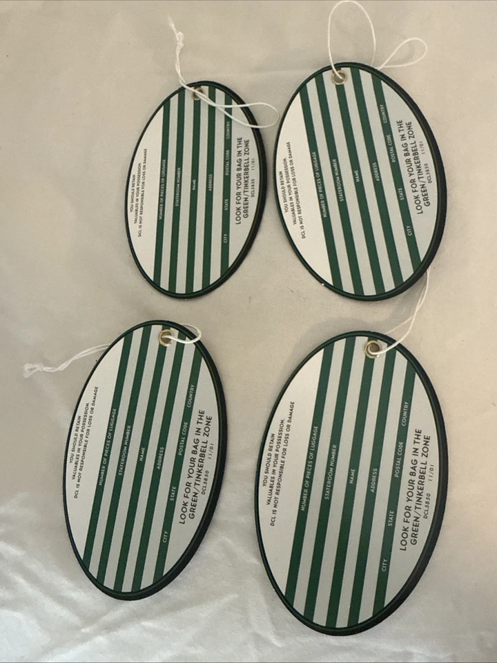 DCL Disney Cruise Line Lote de 4 ETIQUETAS DE EQUIPAJE DE PAPEL TINKER BELL nuevas Foto 2 de 2