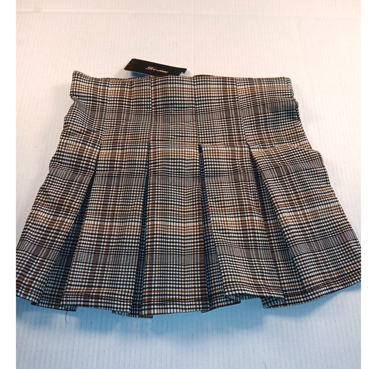 Shinestar New w/Tags Brown Checkered Pleated Mini Skirt - Medium