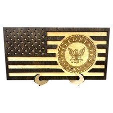 Patriotic Decor USA Handmade Wooden American Flag Wall Art   US Navy Engraved