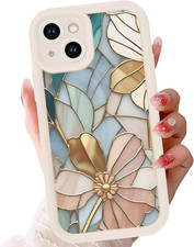 Aesthetic Flower Case for Iphone 15 6.1  ', Cute Floral Pattern Stained Glass Cas