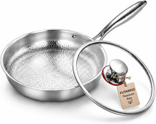 Sartén profesional de titanio de 8 pulgadas para cocinar, sartén de titanio con tapa, martillo sin recubrimiento