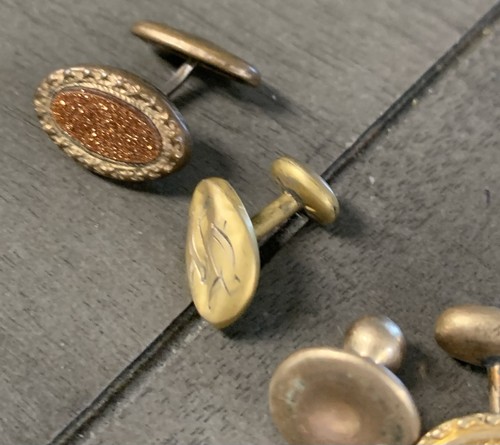 GOLD FILLED ANTIQUE SINGLE OVAL ENGRAVED CUFFLINKS 4 PIECES 7.77 GRAMS - Picture 14 of 24