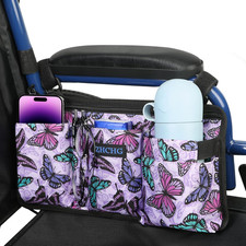 Wheelchair Side Bag with Cup Holder, Wheelchair Armrest Pouch Accessories for Wa