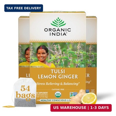 Organic India Tulsi Lemon Ginger Herbal Tea - Stress Relieving & Reviving, Immun