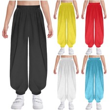 US Boys Girls Satin Kung Fu Exercise Pants Loose Fit Harem Pants Performance