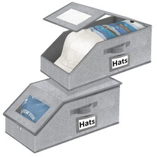 Aokeyee Hat Organizer for Baseball Caps - 2PCS 17 x 8.7 x 6.7 inches, Grey