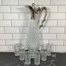 Vintage Leonard Crystal Clear Silver Plate Wine Claret Decanter Set Italy 1960s