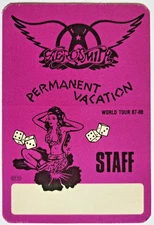 * AEROSMITH * - SATIN BACKSTAGE PASS - 1987 - 1988 - STAFF - VINTAGE - EXCELLENT