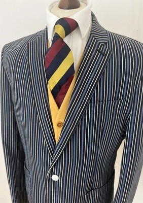 Jasper Conran Boating Blazer Men 40 Blue Striped Jacket Mod Cruise Regatta