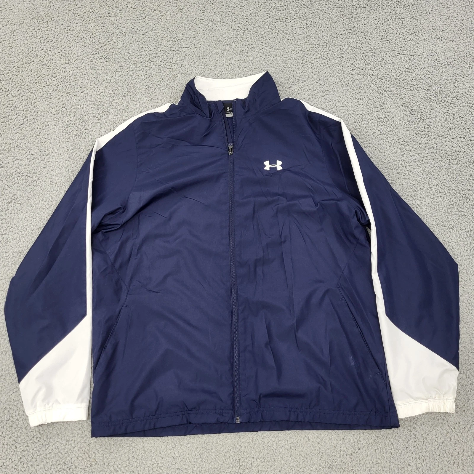 Under Armour Windbreaker Jacket Mens Large Blue Full Zip Pockets