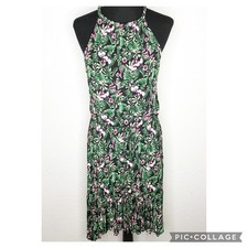WHBM black green pink floral high low sleeveless dress size 10