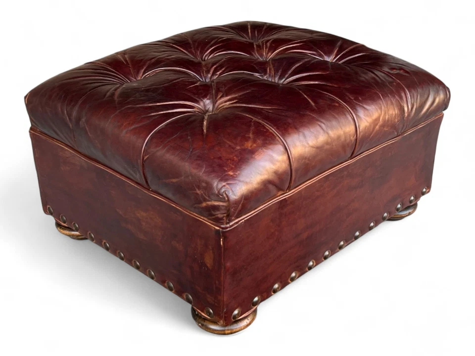 Restoration Hardware Tufted leather ottoman - Image 4 of 4