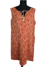 Toad & Co Shakti Sleeveless Ikat Coral Blaze Pockets Tassel Organic Dress LARGE