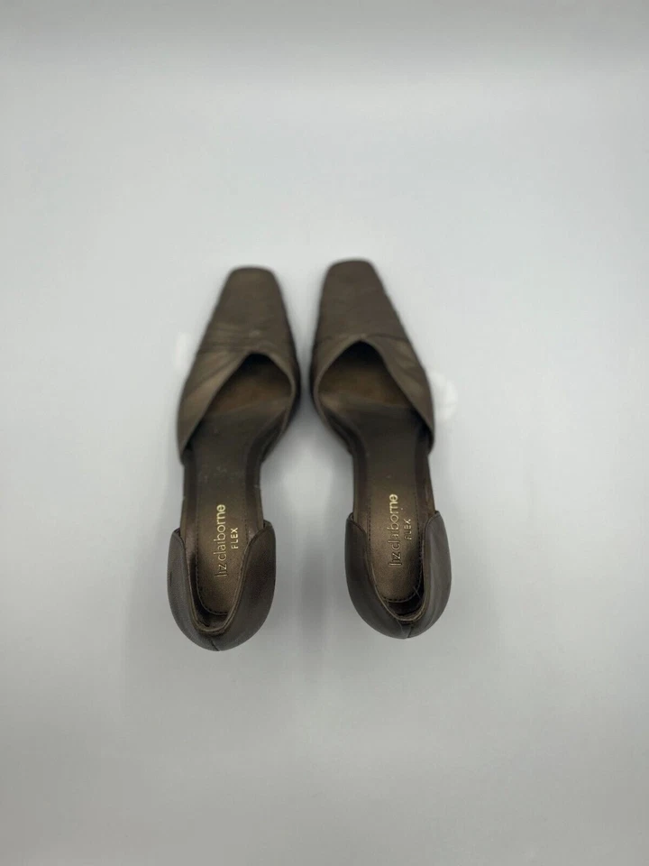 Tacones de aguja Liz Claiborne Flex sin cordones para mujer talla 6M cuero marrón metálico Foto 4 de 4