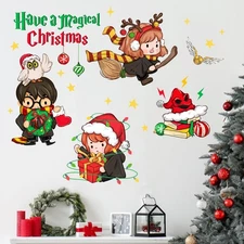 Mfault Magical Christmas Wall Decals Stickers Xmas Wizard Owl Decor