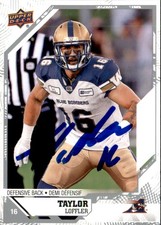Taylor Loffler Signed 2019 Upper Deck CFL Football card Winnipeg Blue Bombers