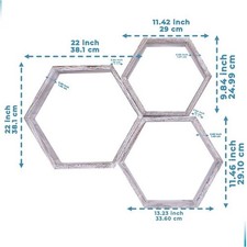Comfify Rustic White Hexagon Floating Wall Mounted Wood Shelves Set of 3