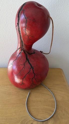 Large Thunder Gourd Drum Hand Painted Red Fractal Burn Lightning Design W Spring