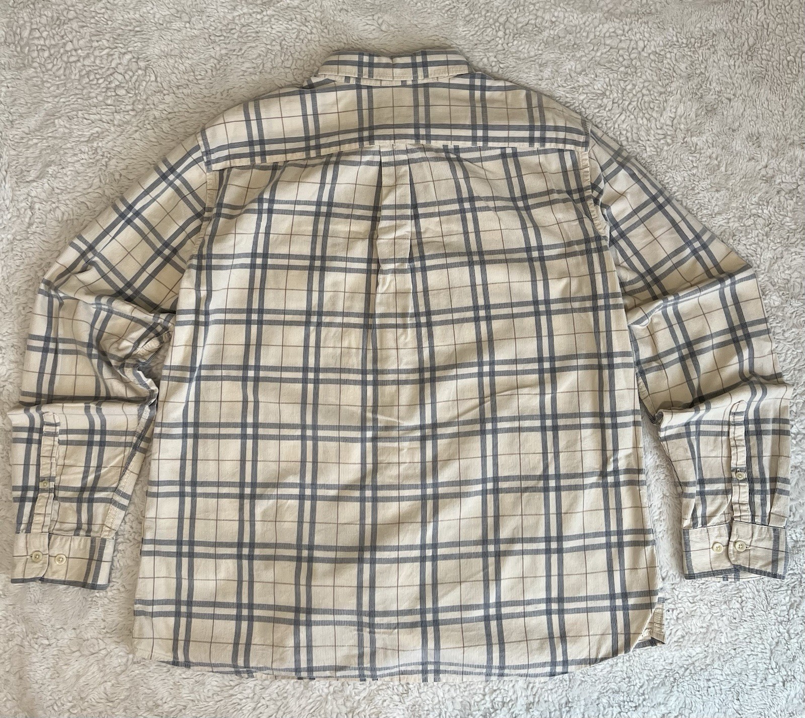 M&S Pure Cotton Check Shirt Men’s XL Regular Ecru Blue Long Sleeve Casual image 4