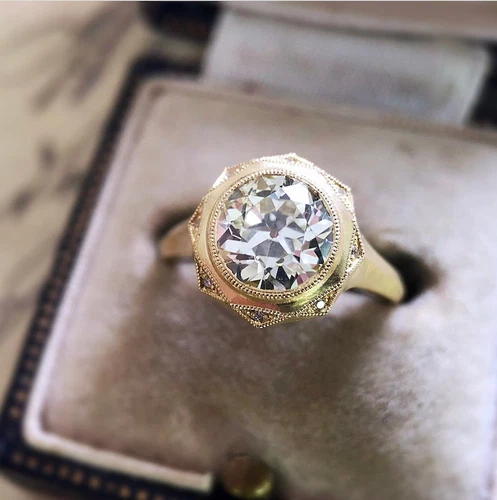 Vintage Art Deco 3.35CT Old European Cut Lab Created Diamond 14K Gold FN Ring