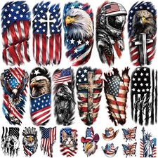 77 Sheets Independence Day Temporary Tattoos, USA Flag Patriotic Waterproof F...