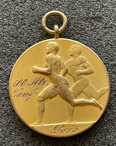 1919 German 1st Prize Gold-Tone Athletics Medal - 100 Meter Run