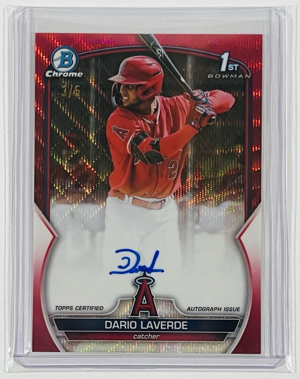 2023 Bowman Chrome Prospects Dario Laverde Red Wave Refractor Auto /5 1st Angels