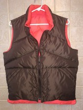 Vtg Gladiator by Camel 70s Down Puffer Vest Brown  Orange Reversible Size Small