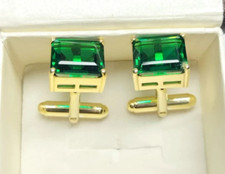 Lab Created Emerald Men's Wedding Solitaire Drop Cufflink 14K Yellow Gold Plated