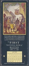1936 Calendar Boston First National Bank ADV Trade Card Colonal Military History