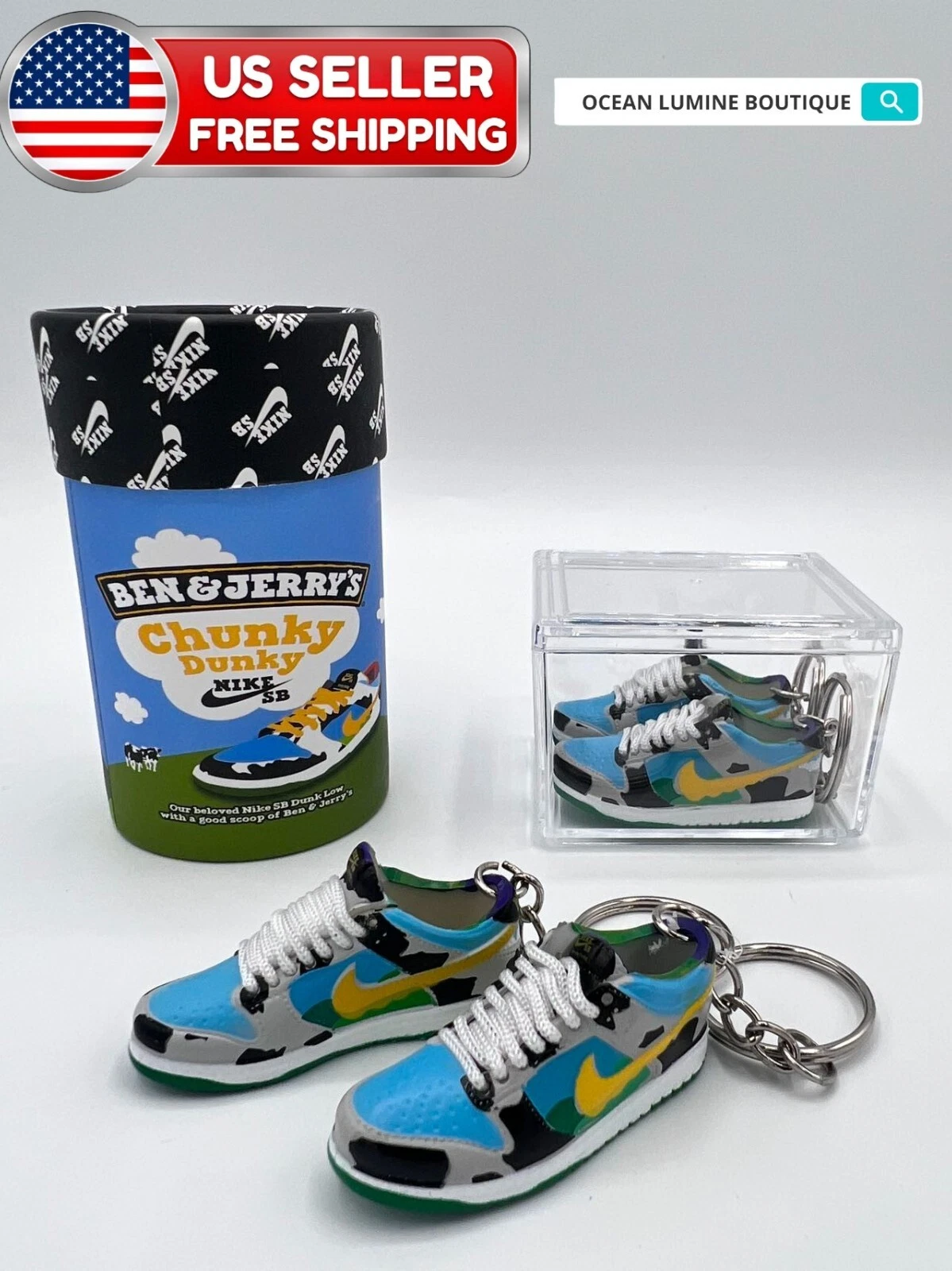 Porte clés mini chaussure Low SB Dunk Ben Jerry's Chunky Dunky fait main