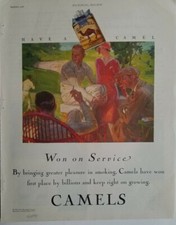 1928 have a Camel cigarette won on service men smoking tennis ad