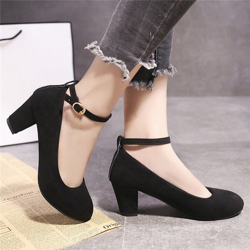 Women Low Block Heels Ankle Strap Buckle Sandals Round Toe Court Shoes  Pumps | eBay