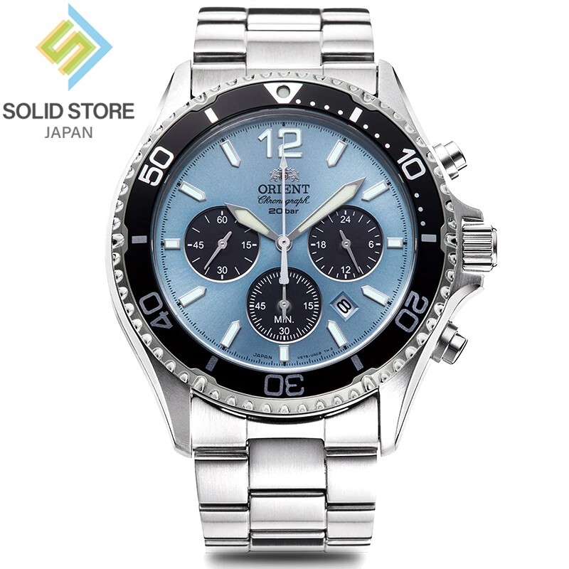 ORIENT Mako Sports RN-TX0206L Chronograph Solar Watch Sky Blue