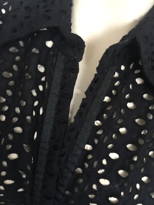 Cache Black Eyelet Lace Button Up Sleevless With Collar S