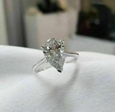 Solitaire 2.25Ct Pear Diamond White Gold Over Engagement Ring Simulated Size 5.5